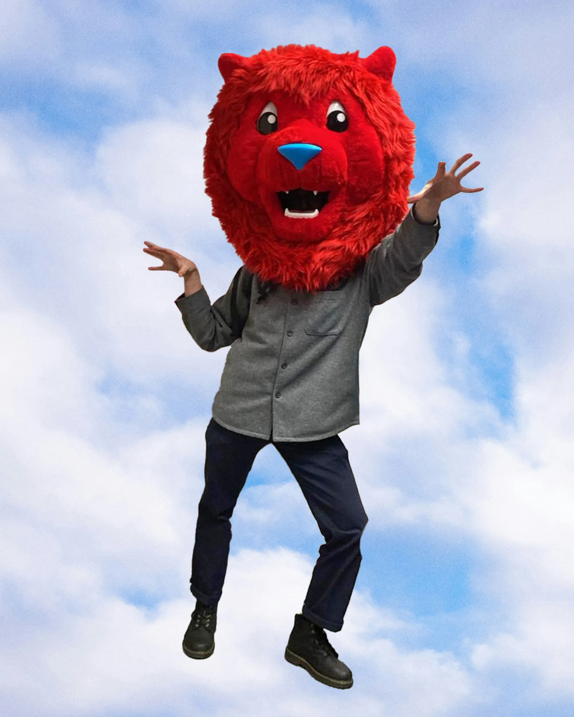 SKIN Studio Team - Man in lion Costume on abstract cloud design background